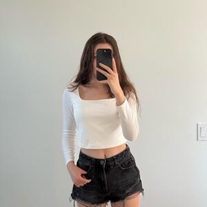 White Long Sleeve Crop Top